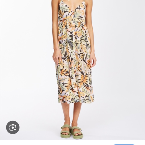 Billabong Tropical Leaf Midi Dress - L - Picture 1 of 6
